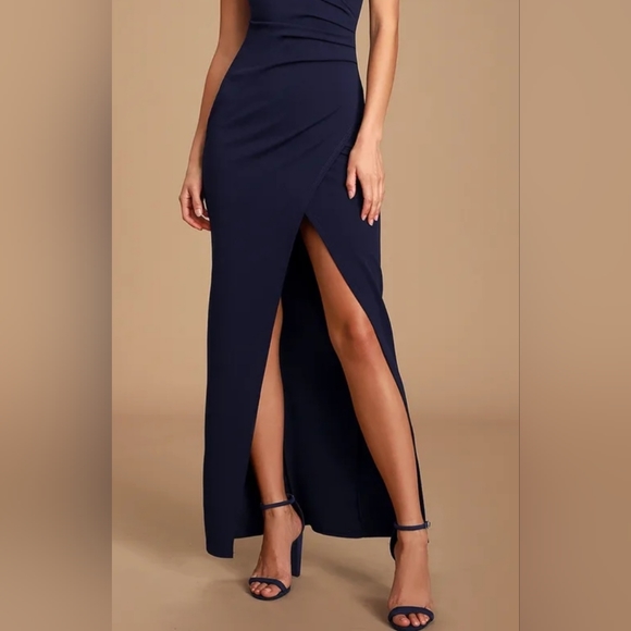 Navy Blue Ruched Surplice Maxi Dress - Picture 5 of 6